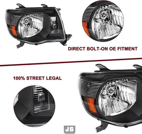 Vista 4 de JSBOYAT Conjunto de faros delanteros de recambio para camioneta Toyota Tacoma 2005-2011, bombillas incluidas (carcasa negra con reflector ámbar)