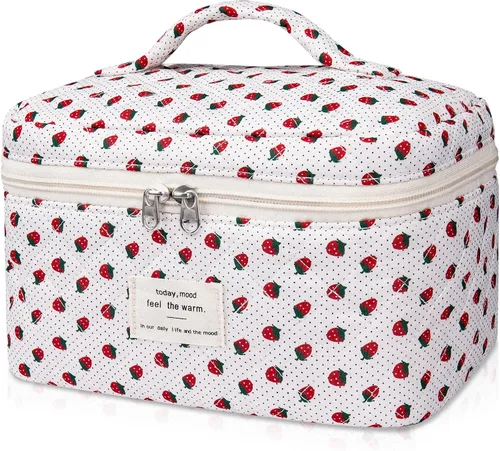 Vista 12 de Gosect Bolsa de maquillaje grande, bonita bolsa de cosméticos para mujeres y niñas, bolsa de aseo estética de coqueta floral, bolsa organizadora