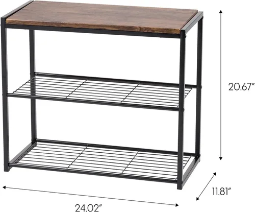 Vista 2 de IRIS USA Zapatero de 3 niveles, hasta 6 pares, banco de zapatos para entrada de puerta delantera, entrada, banco de vestíbulo, organizador