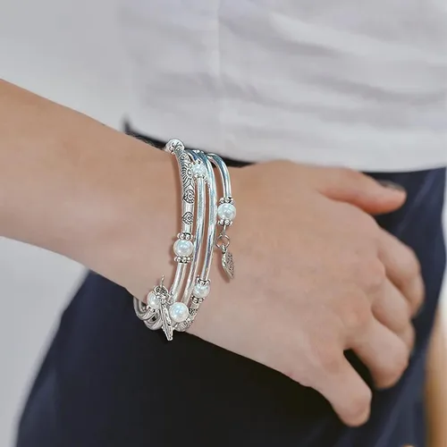 Vista 3 de FULU AUTUMN Pulseras de cuentas para mujer, pulseras de plata para mujer, joyería de disfraces, regalo de moda