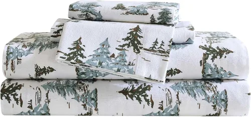 Vista 13 de Eddie Bauer - Sábanas individuales, juego de ropa de cama de franela de algodón, cepillada para mayor suavidad, decoración acogedora para el hogar