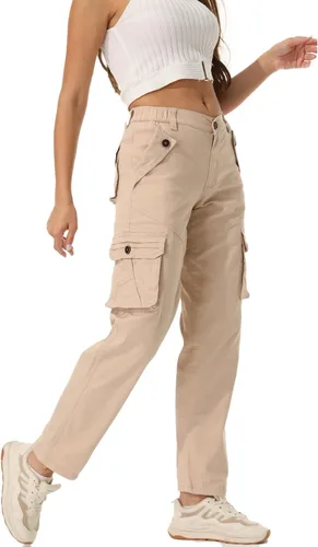 Vista 3 de Pantalones cargo de trabajo para mujer, de algodón, con 8 bolsillos, informal, estilo de combate militar
