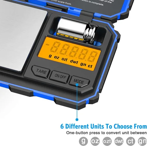 Vista 2 de Mini báscula digital (actualizada), báscula de bolsillo de 7.05 oz/0.00 oz, peso de calibración de 1.76 oz, báscula inteligente electrónica, 6
