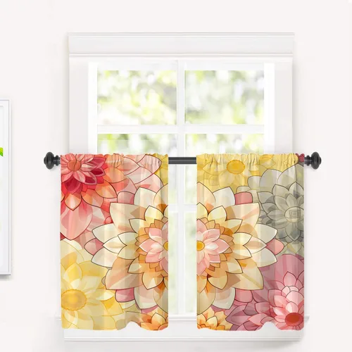 Vista 209 de Cortinas opacas de poliéster multicapa para cafetería, con diseño de diamantes, 2 unidades, 26 x 24 pulgadas
