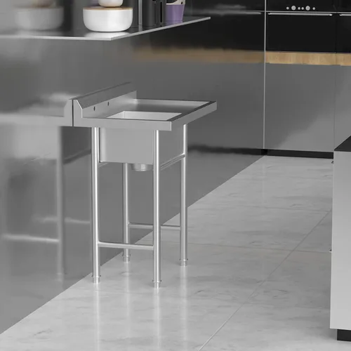 Vista 4 de Bonnlo Fregadero de acero inoxidable 304 con escurridor, fregadero de banco de trabajo de un compartimento, fregadero comercial para restaurante