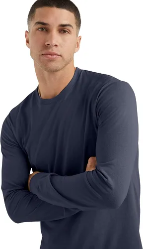 Vista 4 de Hanes Camiseta de algodón de manga larga para hombre, camiseta clásica de cuello redondo para hombre, disponible en tallas altas