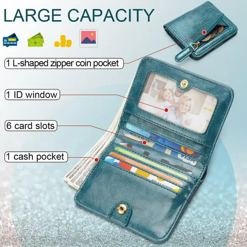 Vista 2 de APHISON Billetera para mujer, delgada y pequeña, cartera RFID para mujer, azul (01A125peacock Blue), Moda