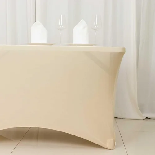 Vista 6 de Efavormart - Mantel rectangular de elastano elástico beige de 4 pies