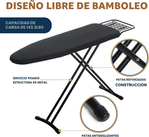 Vista 5 de Tabla de Planchar de Tamaño Completo, RAINHOL 54"x13" Tabla de Planchar Compacta de Servicio Pesado con Descanso para Plancha, Cubierta Resistente