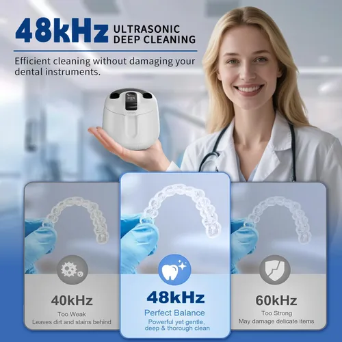 Vista 2 de Máquina limpiadora ultrasónica de retenedores de 48 kHz, cápsula de limpieza dental inalámbrica, limpiador ultrasónico de retenedores