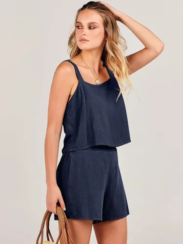 Vista 3 de ANRABESS Womens 2 Piece Outfits Linen Square Neck Crop Short Set Lounge Matching Sets 2024 Summer Trendy Clothes