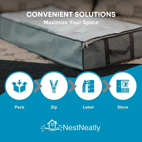 Vista 3 de NeatNestly SmartCube Bolsas de Almacenamiento Bajo la Cama - Paquete de 3 Contenedores Grandes Grises de 39" x 18" x 6" con Asas Reforzadas