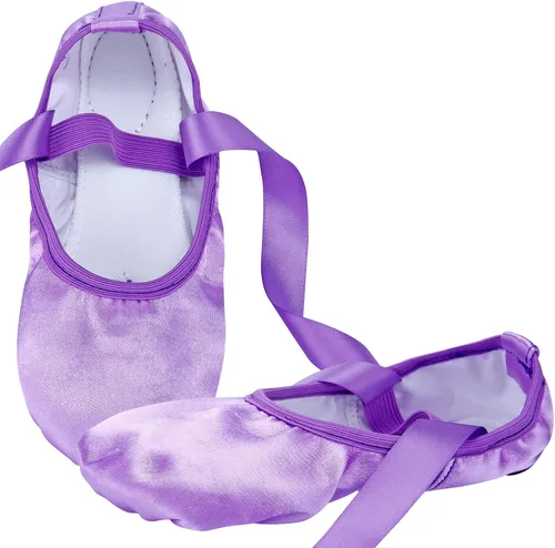 Vista 4 de WENDYWU Zapatos de ballet para niñas pantuflas planas moradas con cinta