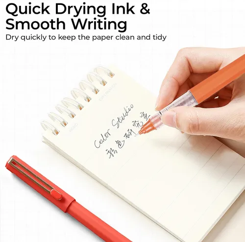 Vista 6 de M&G 5 bolígrafos de tinta líquida de punta ultrafina de 0.020 in, tinta negra, de secado rápido, con soporte para bolígrafo caramelo, escritura