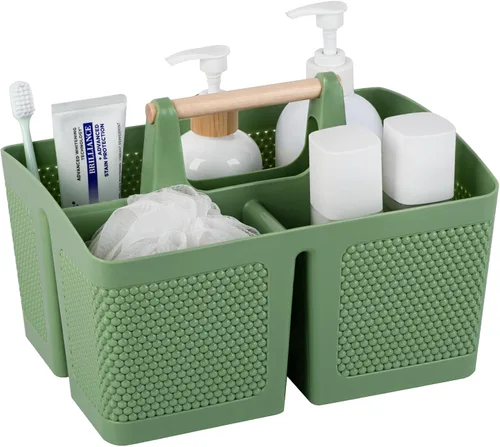Vista 18 de rejomiik - Cesta portátil para ducha de plástico, organizador de limpieza con asa, organizador de almacenamiento portátil con asa para baño, Negro