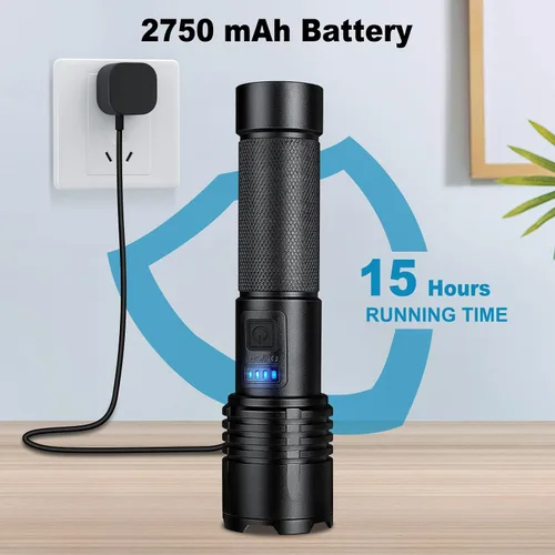 Vista 4 de KINGCAESAR Paquete de 3 linternas recargables de 90,000 lúmenes altos, linterna LED súper brillante con 3 modos de luz, linterna de alta potencia
