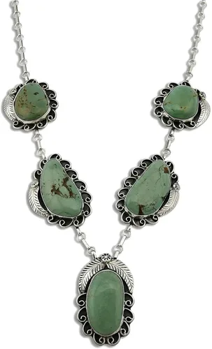 Vista 3 de Collar Navajo para mujer .925 plata verde turquesa firmado JR, turquesa