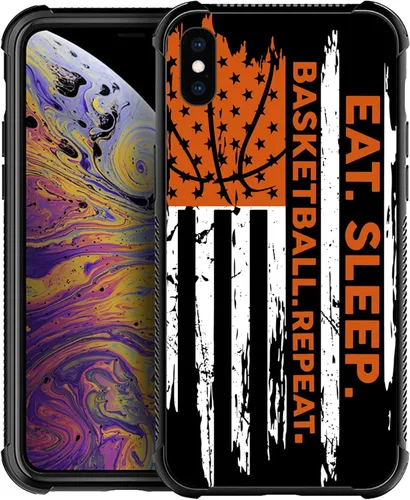 Vista 79 de Funda compatible con iPhone X/XS, diseño de bandera estadounidense de béisbol, TPU suave, a prueba de golpes, de vidrio templado, para iPhone X/XS
