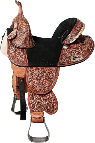 Vista 14 de HILASON Western Horse Treeless Trail Barrel Saddle American Leather for Horses Negro