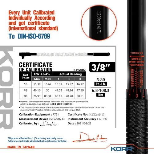Vista 9 de KORR Tools KTW002 Llave dinamométrica de clic de 3/8 pulgadas (5-80 ft.-lb.)