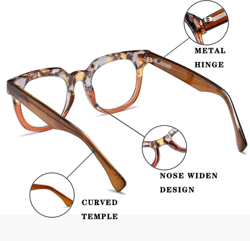 Vista 3 de Viseng Gafas de lectura de moda con bloqueo de luz azul cuadrada para mujer del mundo del espectáculo con estilo +0.0 (naranja)