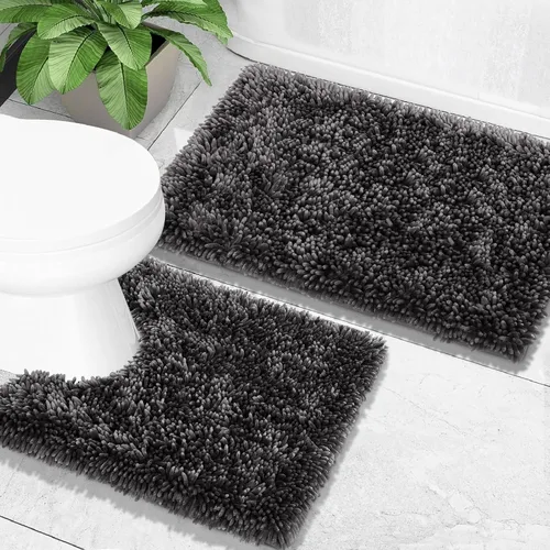 Vista 30 de Yimobra Juego de 2 alfombras de baño, alfombra de baño suave y absorbente y alfombra de inodoro en forma de U con respaldo antideslizante, alfombras