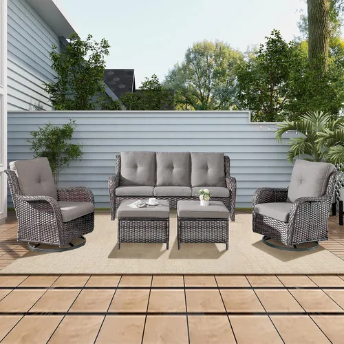 Vista 6 de Rilyson Sofá de mimbre para patio al aire libre, capacidad de peso de 900 libras, sofá grande de mimbre de 3 plazas con cojines de asiento de 4