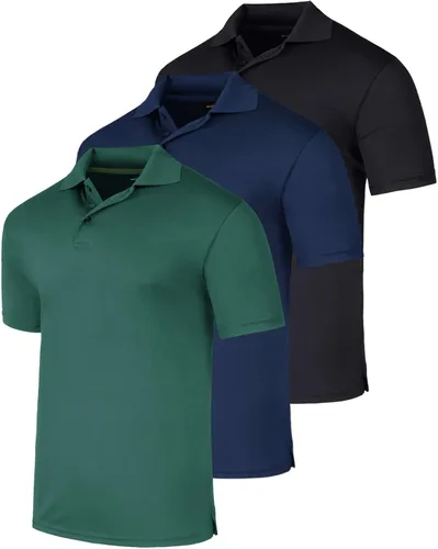 Vista 9 de Real Essentials 3 Pack: Men's Short Sleeve Golf Polo Casual Workout Sports Moisture Wicking Collared Shirt (Big & Tall)