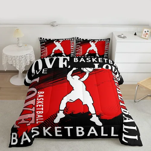 Vista 2 de Feelyou Juego de edredón de baloncesto para niñas y niños, juego de ropa de cama con juegos de pelota, decoración de habitación, regalo para amantes