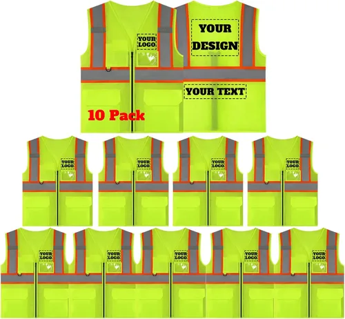 Vista 29 de Chaleco de seguridad reflectante de malla con logotipo personalizado con cremallera Chaleco de alta visibilidad para construcción al aire libre Ropa