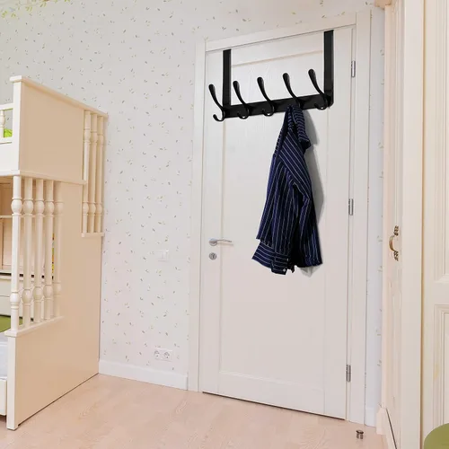 Vista 5 de WEBI Ganchos para colgar sobre la puerta, colgador de puerta, toallero sobre la puerta, perchero, toallero para abrigos, ropa, baño, color negro