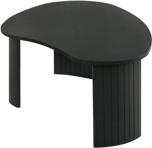 Vista 8 de Hyfirm - Mesa de café moderna de madera negra de 47.25 pulgadas para la sala de estar, mesa central resistente con tapa irregular de mango y patas