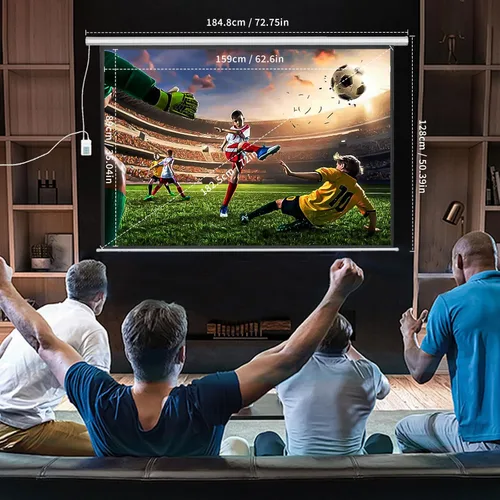 Vista 4 de DINAH Pantalla de proyector eléctrica de 72 pulgadas con control remoto, caída automática de aire para interiores, proyección motorizada 4K 3D HD