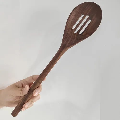Vista 7 de Utensilios de cocina de madera de nogal negro, 5 piezas, cucharas de mango largo de 14 pulgadas, juego de manualidades
