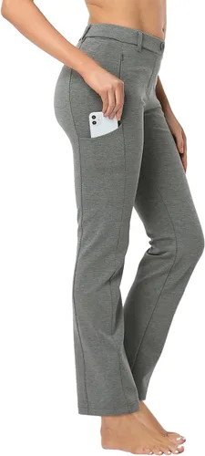 Vista 4 de HDE Pantalones de yoga para mujer, pierna recta, con 8 bolsillos