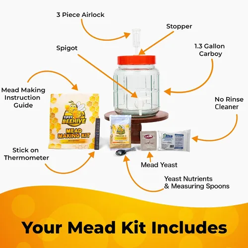 Vista 3 de Mead Making Kit - Kit completo de hidromiel de 1.3 galones con boca ancha Carboy y espita para embotellar fácilmente, perfecto para principiantes