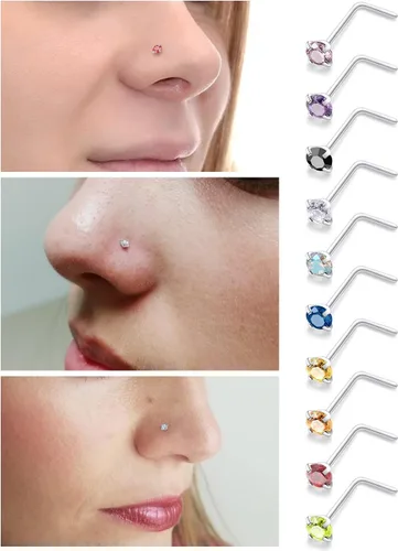 Vista 3 de Lsnevsie - Piercing de nariz de acero quirúrgico 18G, 20G, 22G, para mujeres y hombres, joyería de piercing de nariz con circonita cúbica de 0.059