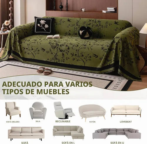 Vista 8 de HANDONTIME Funda para Sofá para Perros Lavable con Diseño Floral de Pájaros Fundas para Sofás y Sofás Fundas Verdes para Sofá con Flor Jacquard Za