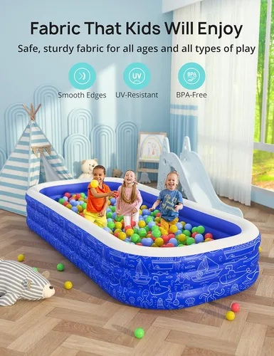 Vista 6 de Piscina inflable grande con toldo, 150 x 70 x 20 pulgadas, piscina inflable de tamaño completo para niños y adultos, piscina infantil con sombrilla