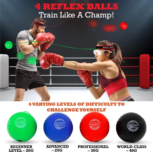 Vista 2 de Soul Shift - Boxing Reflex Ball – Dual Competition Set 2 Adjustable Headbands + 2 Training Balls + App Included Speed, Agility & Hand-Eye