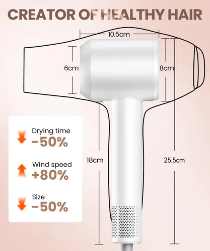 Vista 7 de Secador de pelo, secador de pelo de alta velocidad de 140, 000 RPM para secado rápido, secador de pelo iónico negativo para mujeres, secador de pelo