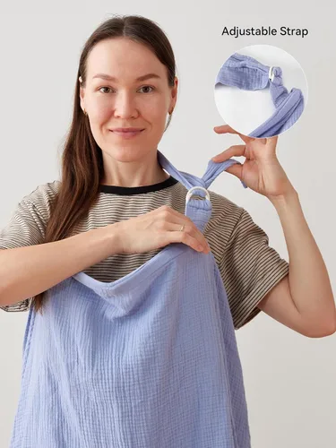 Vista 5 de TILLYOU Funda de lactancia de muselina para lactancia materna, 100% algodón transpirable con cuello de arco para mujer, azul