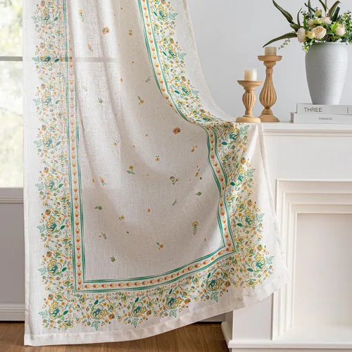 Vista 25 de MYSKY HOME Cortinas de lino transparentes de 45 pulgadas de largo para dormitorio, cocina, paneles de cortina florales, cortinas semicirverticales