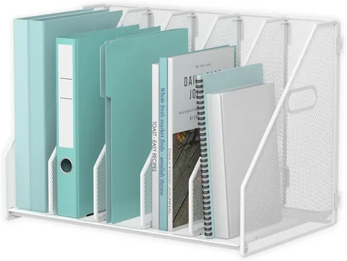 Vista 9 de MINDEPOT Organizador de Archivos de Escritorio de Metal Soporte para Carpetas de Revistas de Escritorio con 5 Compartimentos Verticales Organizador