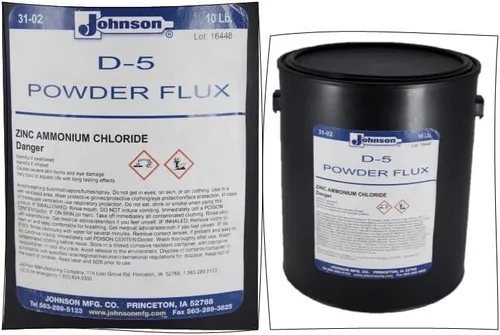 Vista 2 de Johnson's D-5 Powder Flux - Flujo de cloruro de amonio de zinc para reparaciones profesionales de radiadores y soldadura de metal, polvo de fundente
