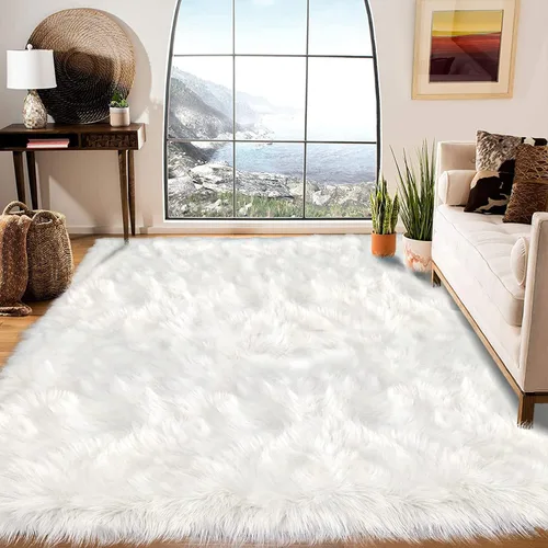 Vista 140 de Latepis - Alfombra rectangular de piel sintética tipo lana de oveja suave y esponjosa de estilo bohemio para sala de estar, dormitorio y residencias