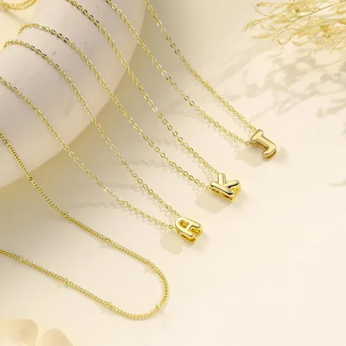 Vista 4 de Collar de letras doradas y plateadas, con inicial en capas para mujer, pequeños collares con dije, gargantilla delicada, collar lindo apilable