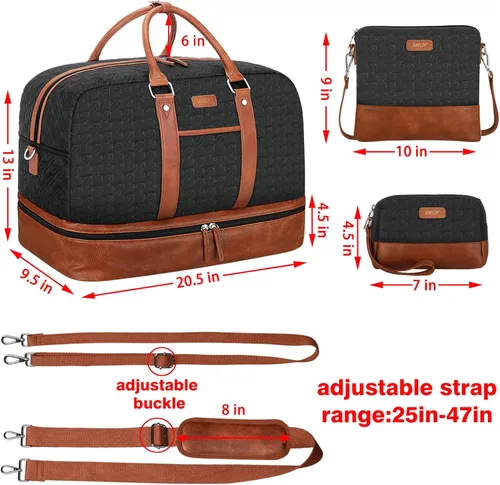 Vista 75 de IBFUN Bolsas de fin de semana para mujer, bolsa grande de lona para viaje, bolsa de viaje con compartimento para zapatos, 21 pulgadas, juego de 3