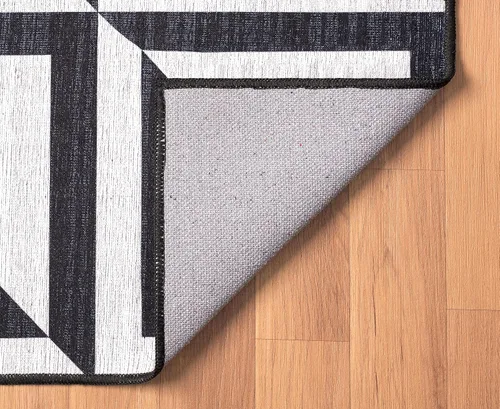 Vista 7 de Abani Parker Collection - Alfombra de área con diseño de cuadrados de alto contraste, color marfil/negro, 4 x 6 pies, fácil de limpiar, duradera
