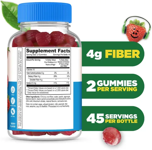 Vista 2 de Lifeable Gomitas de fibra prebiótica sin azúcar para niños, 0.14 onzas de fibra para niños, suplementos de fibra vegetariana de gran sabor